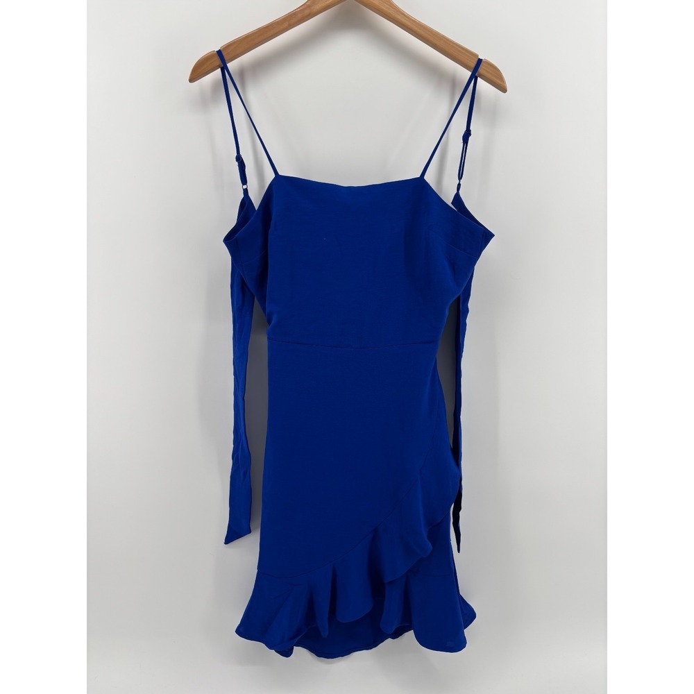 Monteau Camisole Dress Womens Royal Blue Ruffle Hem Tie Back Cutout Small